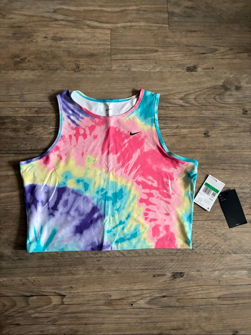 Nike Tie-Dye Cropped Tank Top - Pink, Turquoise, Yellow, Purple, Cream